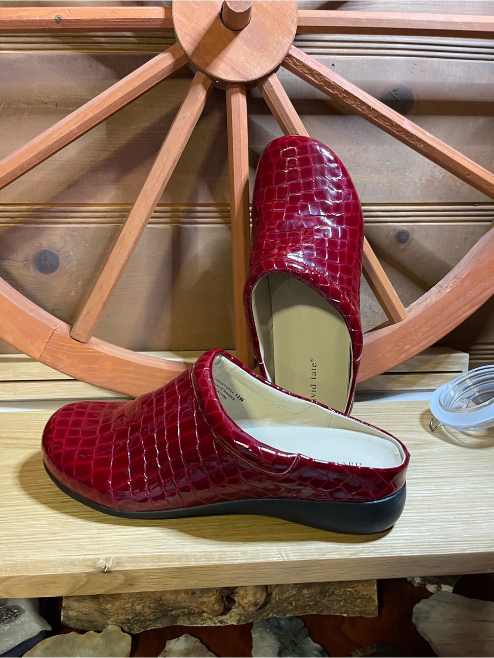 David Tate Deep Red Croc-Embossed Slip-On Clog - HQ Leather Upper Sz 13W - Picture 11 of 11